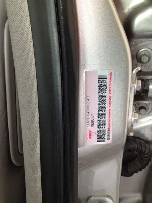 example for a rebuilt car identification plate