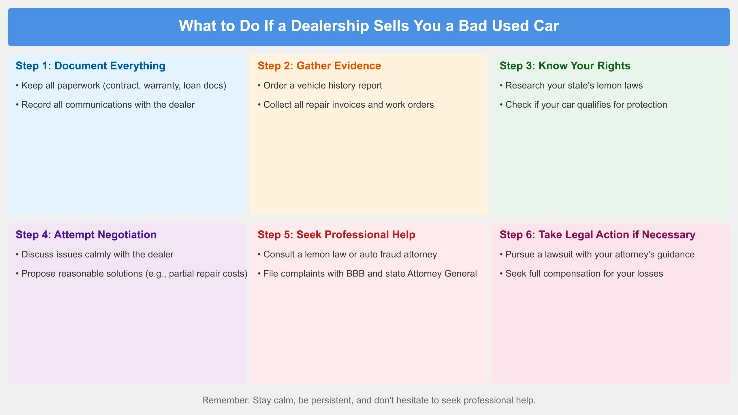What To Do If A Dealership Sells You A Bad Used Car infographic