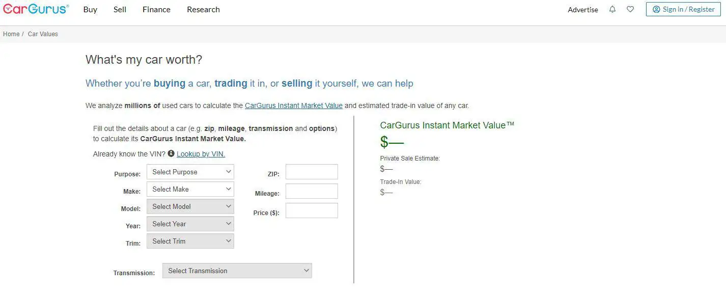 CarGurus Car Value Tool