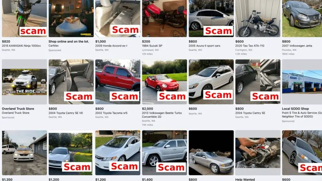 check listings closely for details that signal red flags of a car scam on Facebook